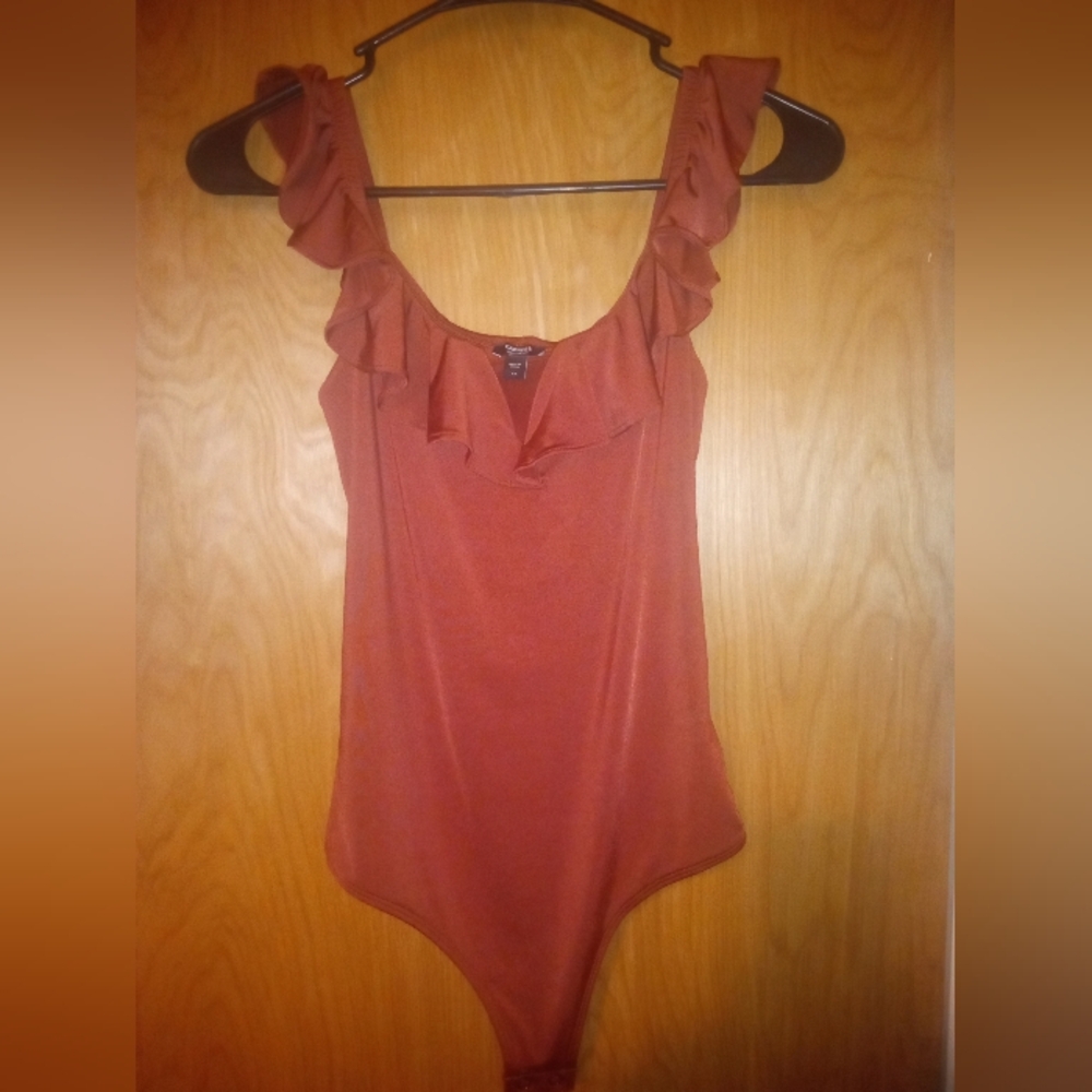 Express Off The Shoulder Ruffle Body Contour One Piece Bodysuit Top Size XS